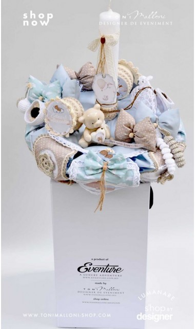 Lumanare de botez cu ursuleti si baloane personalizata prin coasere Air Balloons Teddy Bears 4